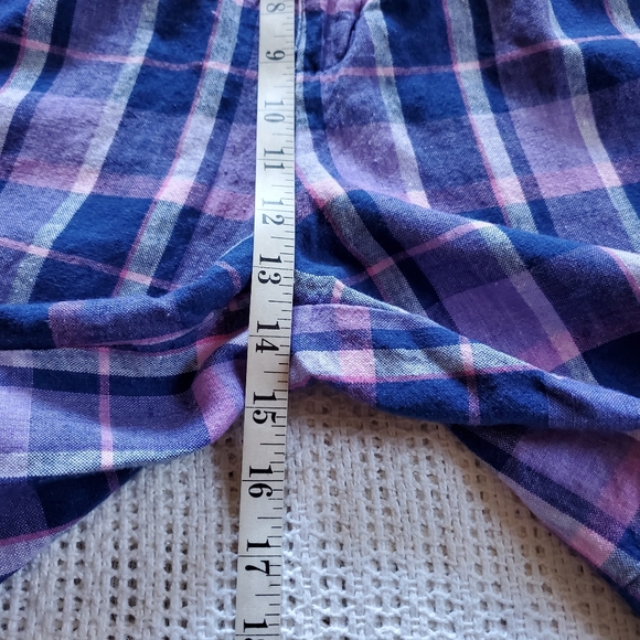 VTG 90's AJ Brandon Women's 7/8 Pink Blue Plaid Pleated High Waist Shorts 26" - Picture 9 of 11